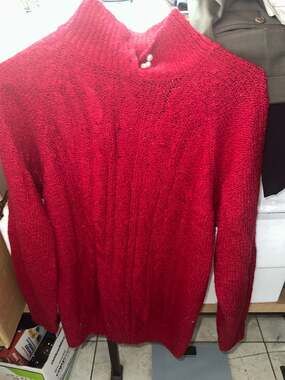 Vintage Miranda Red Ribbed Mock Neck Sweater with Pearl Collar